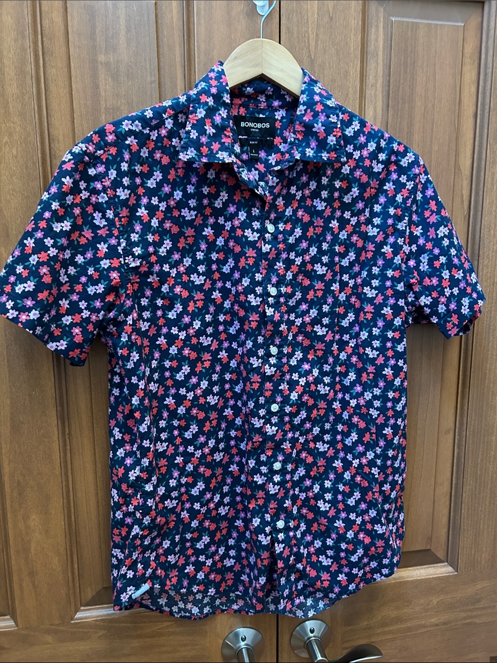 Bonobos Men’s Navy Short Sleeve Button-Up Shirt size large slim